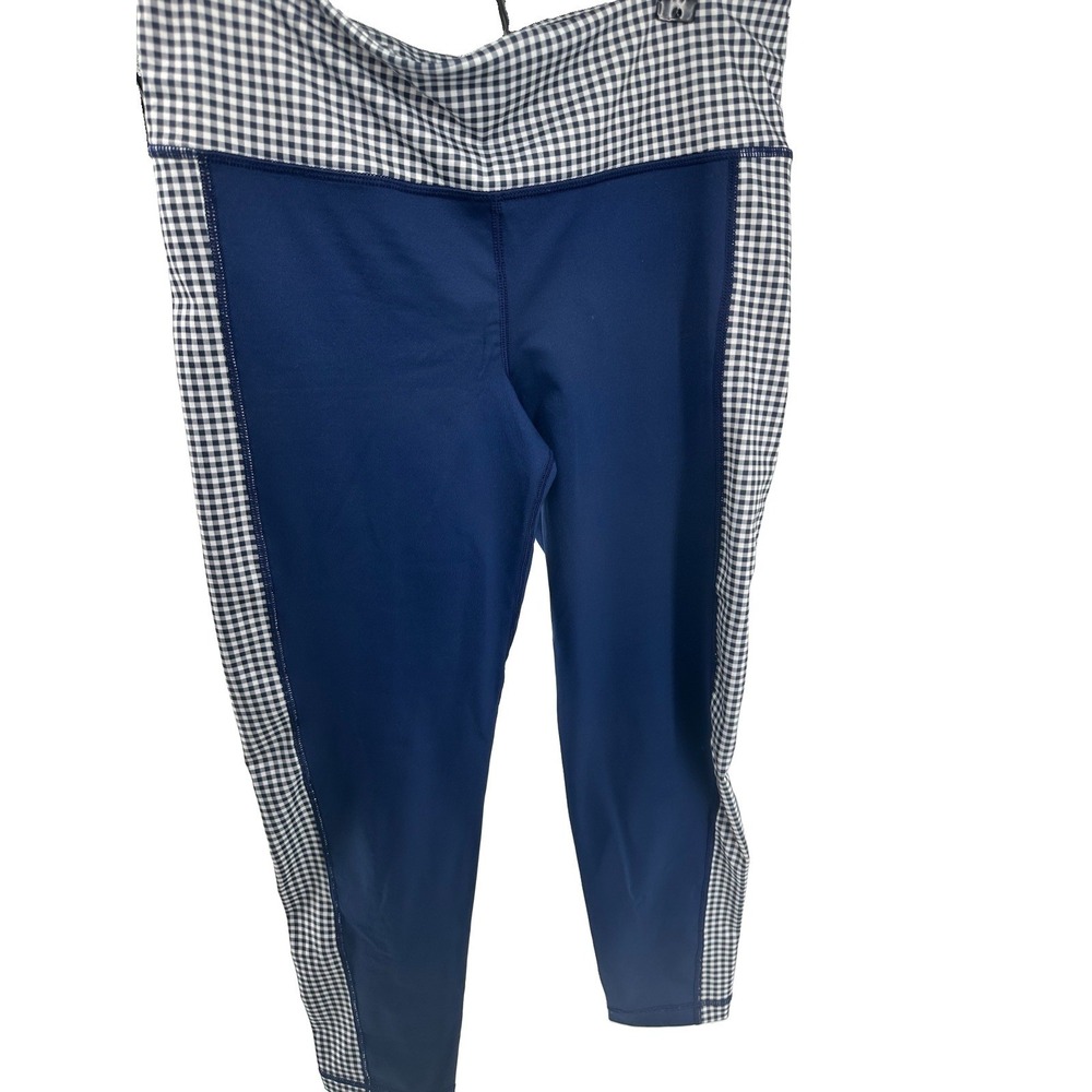 Vineyard Vines Performance Workout Leggings Medium Navy Blue With Gingham Accent